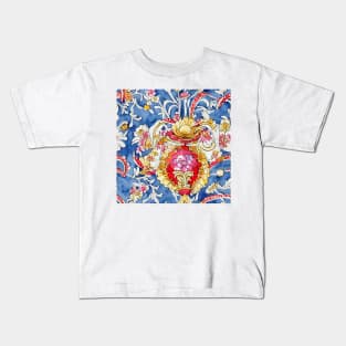 Watercolor and vector blue, gold and red scroll seamless pattern Kids T-Shirt